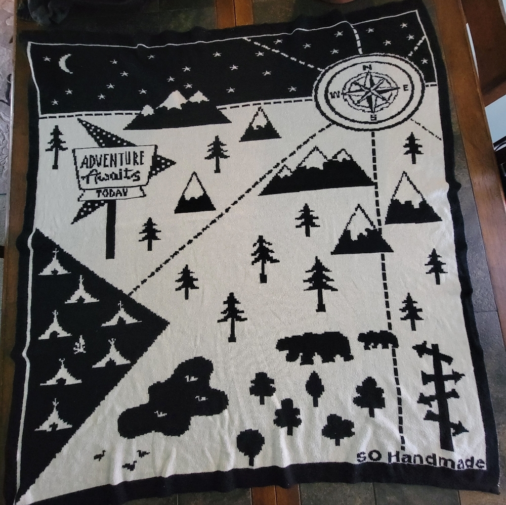 Adventure Awaits So Handmade Egyptian Cotton Knit Child Travel Lap Blanket 40"